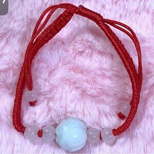 Red and White Beaded Jade Bracelet